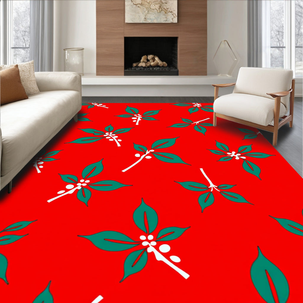 Vibrant Red Green Holly Berries Rug
