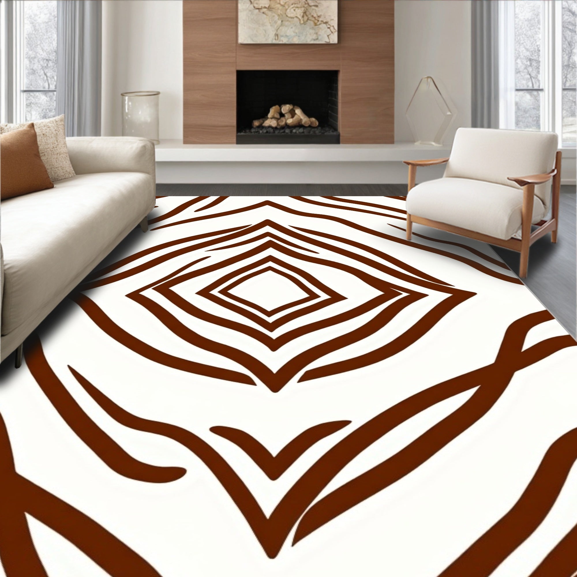 Brown Zebra Stripe Diamond Rug