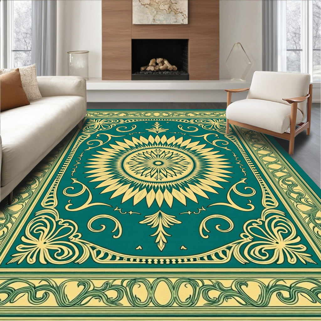 Emerald Sunburst Ornate Border Rug