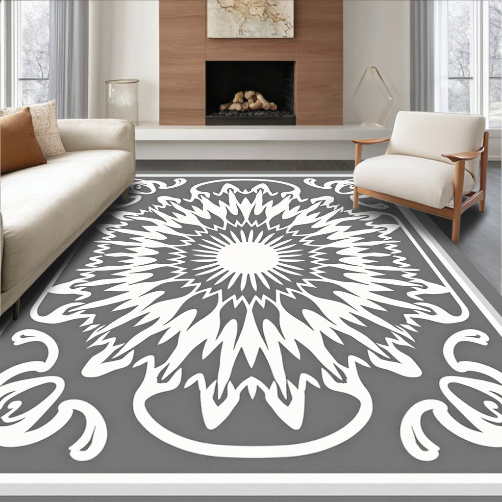 White Burst Mandala Inlay Rug