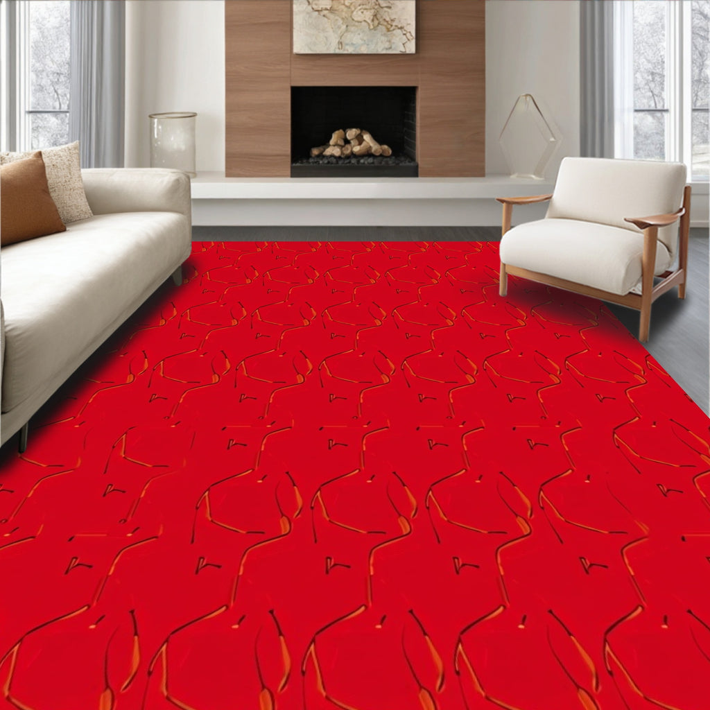Crimson Outline Human Figure Repeating Pattern Rug