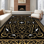 Black Gold Swirling Birds Frame Rug