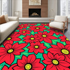 Vibrant Red Floral Midcentury Modern Rug