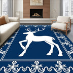 Majestic White Deer Blue Floral Border Rug