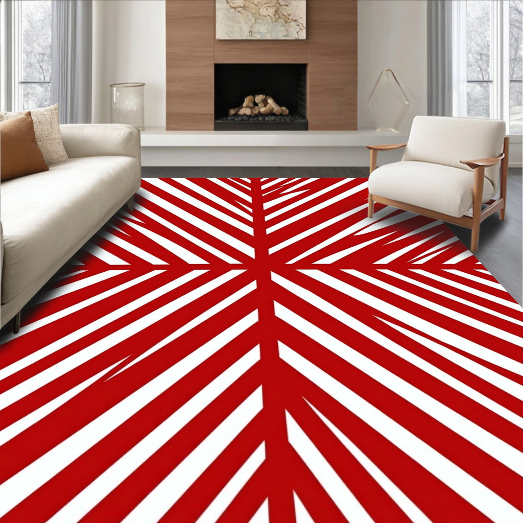Crimson White Radial Stripe Rug