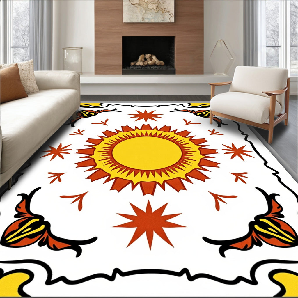 Golden Sunburst Yellow and Red Tile Rug