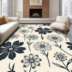 Black Floral Graphic Blossom Arrangement Rug