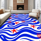 Red Starfish Blue Wave Seascape Rug