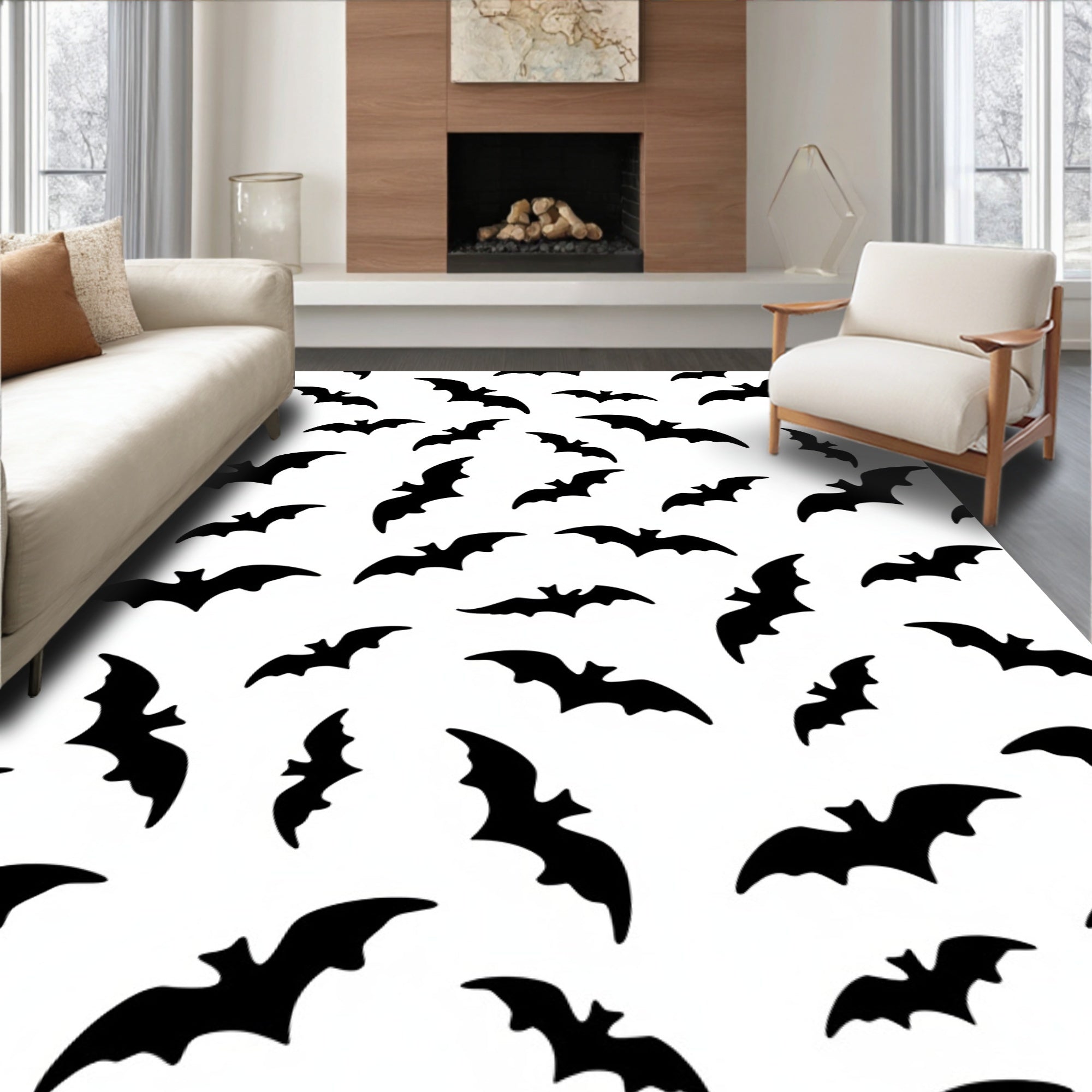 Nighttime Black Bat Scatter Rug