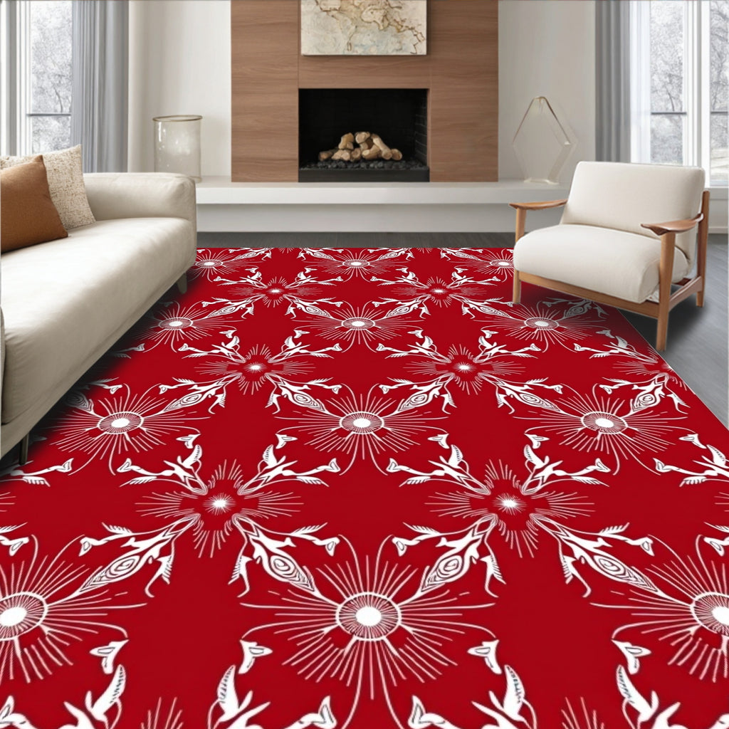 Crimson White Sunburst Medallion Rug