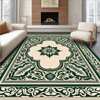 Deep Forest Green Floral Medallion Rug