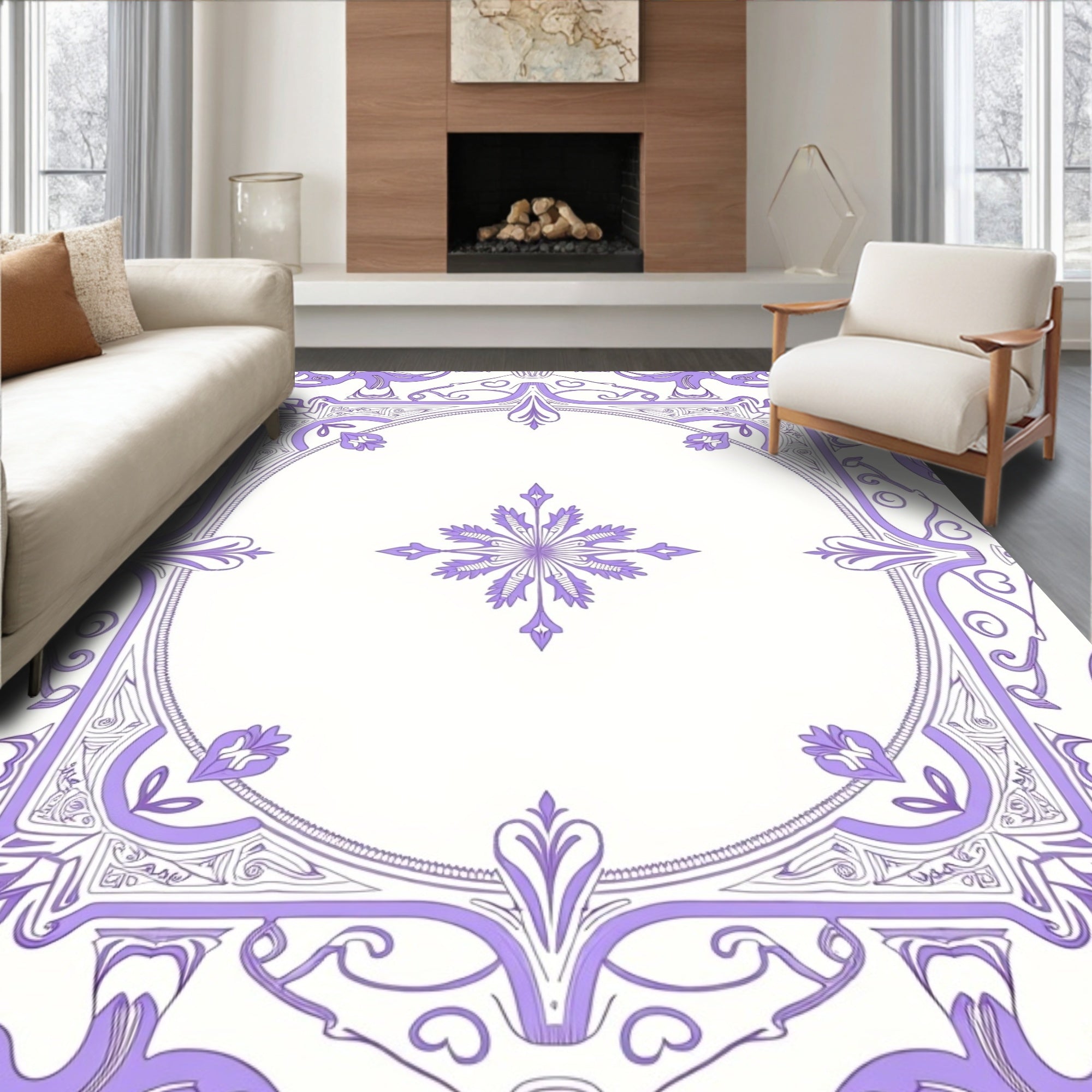 Lavender Baroque Floral Medallion Rug
