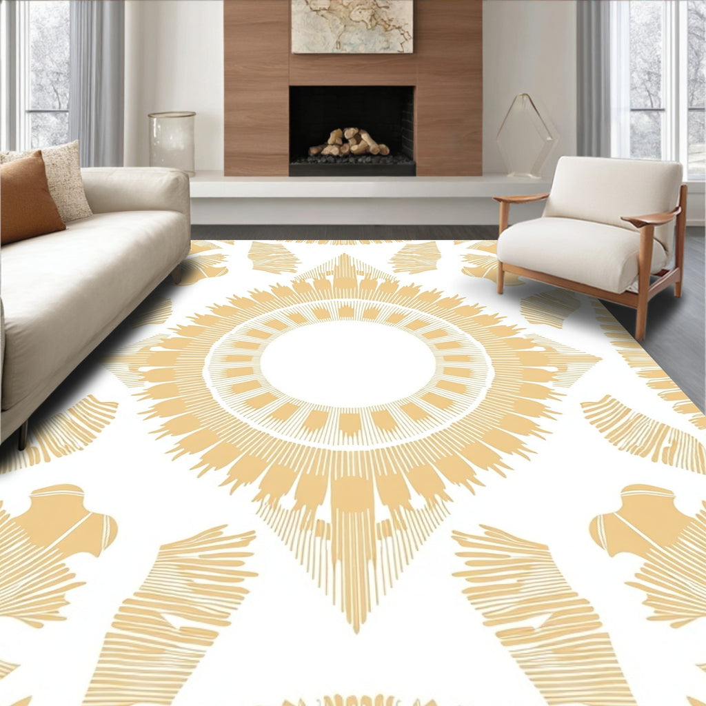 Golden Sunburst Radial Medallion Rug