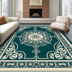 Deep Teal Ivory Ornate Medallion Rug