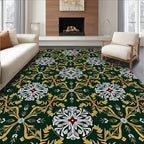 Emerald Gold White Floral Medallion Rug