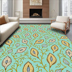 Teal Gold Leafy Vine Elongated Almonds Rug
