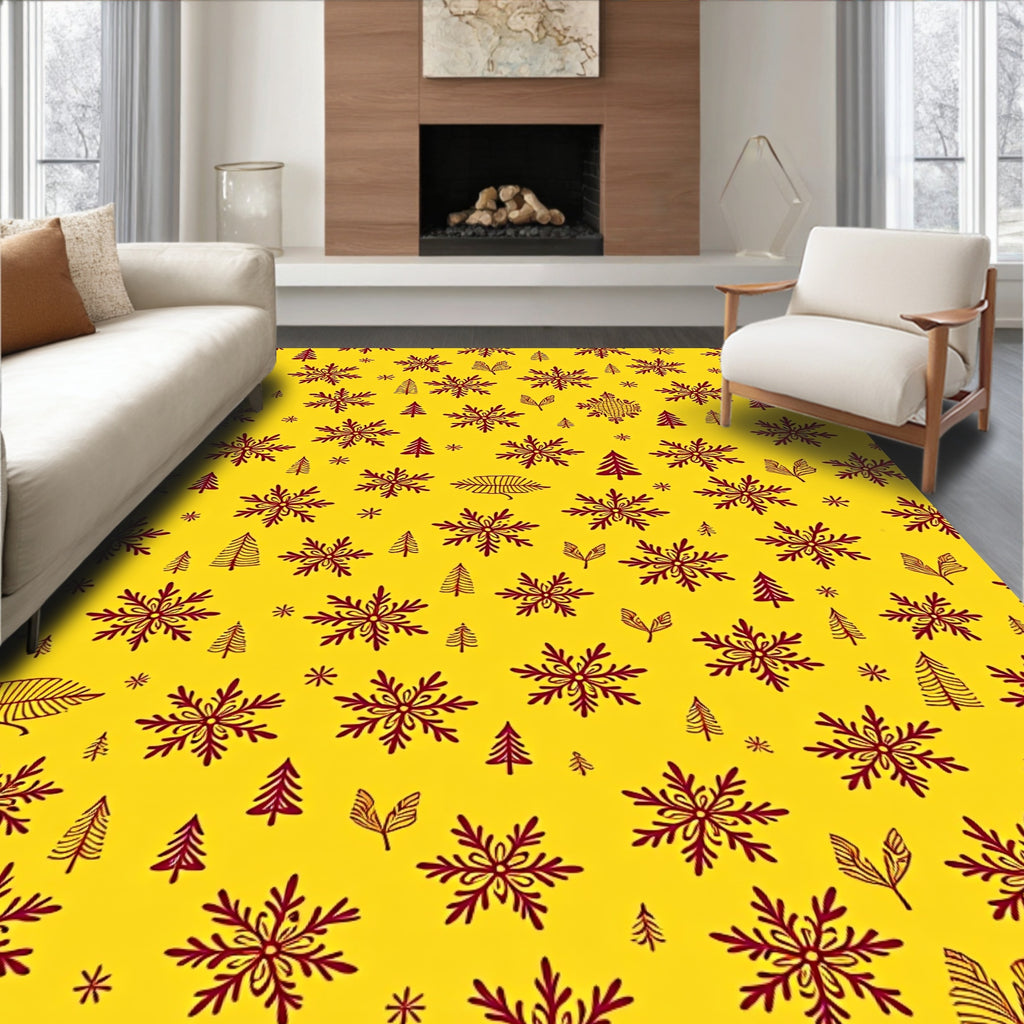 Crimson Snowflake Pine Tree Medley Rug