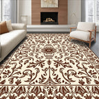 Ornate Brown Floral Scroll Medallion Rug