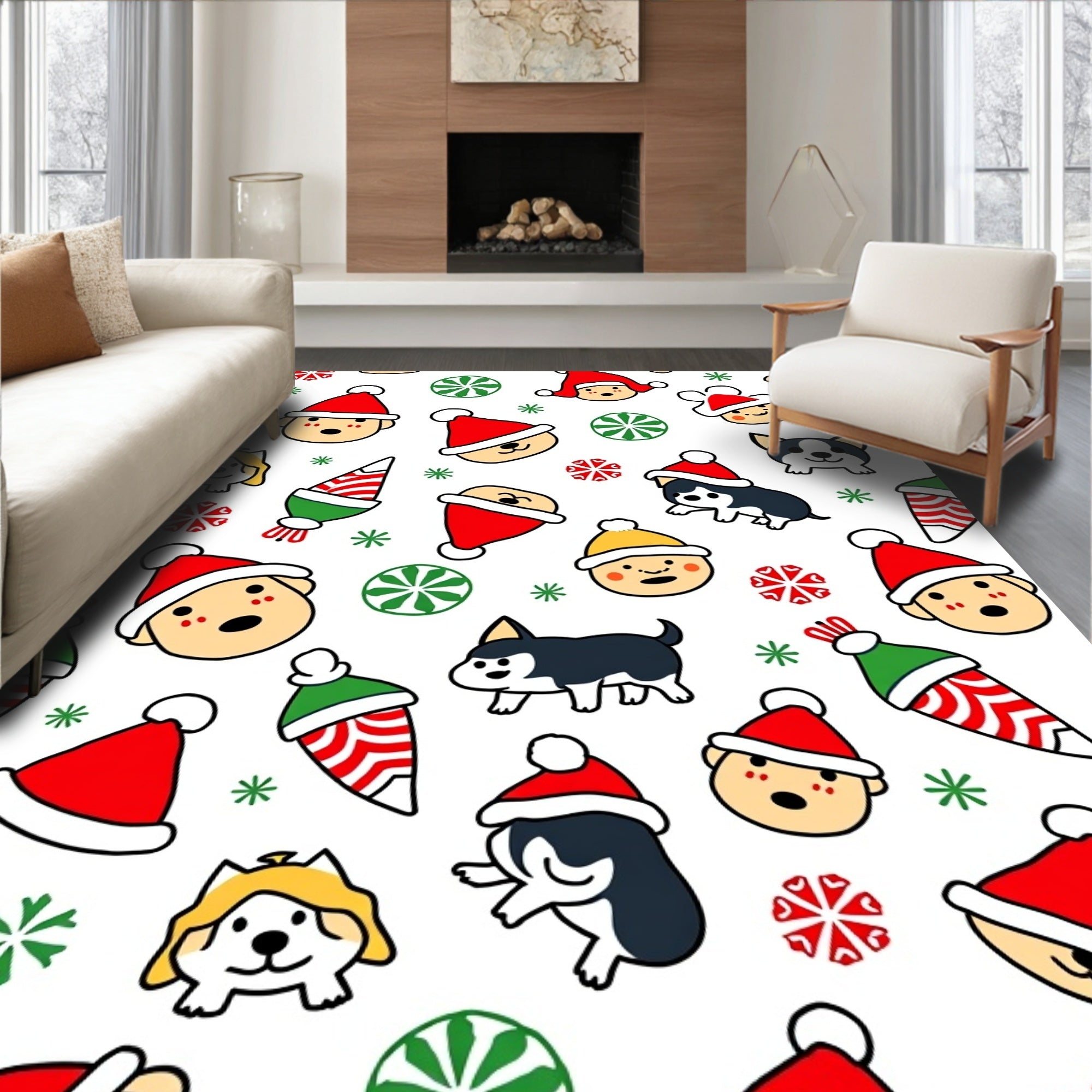 Festive Christmas Faces Dogs Treats Rug