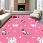 Pink Santa Sleigh Snowflake Reindeer Rug