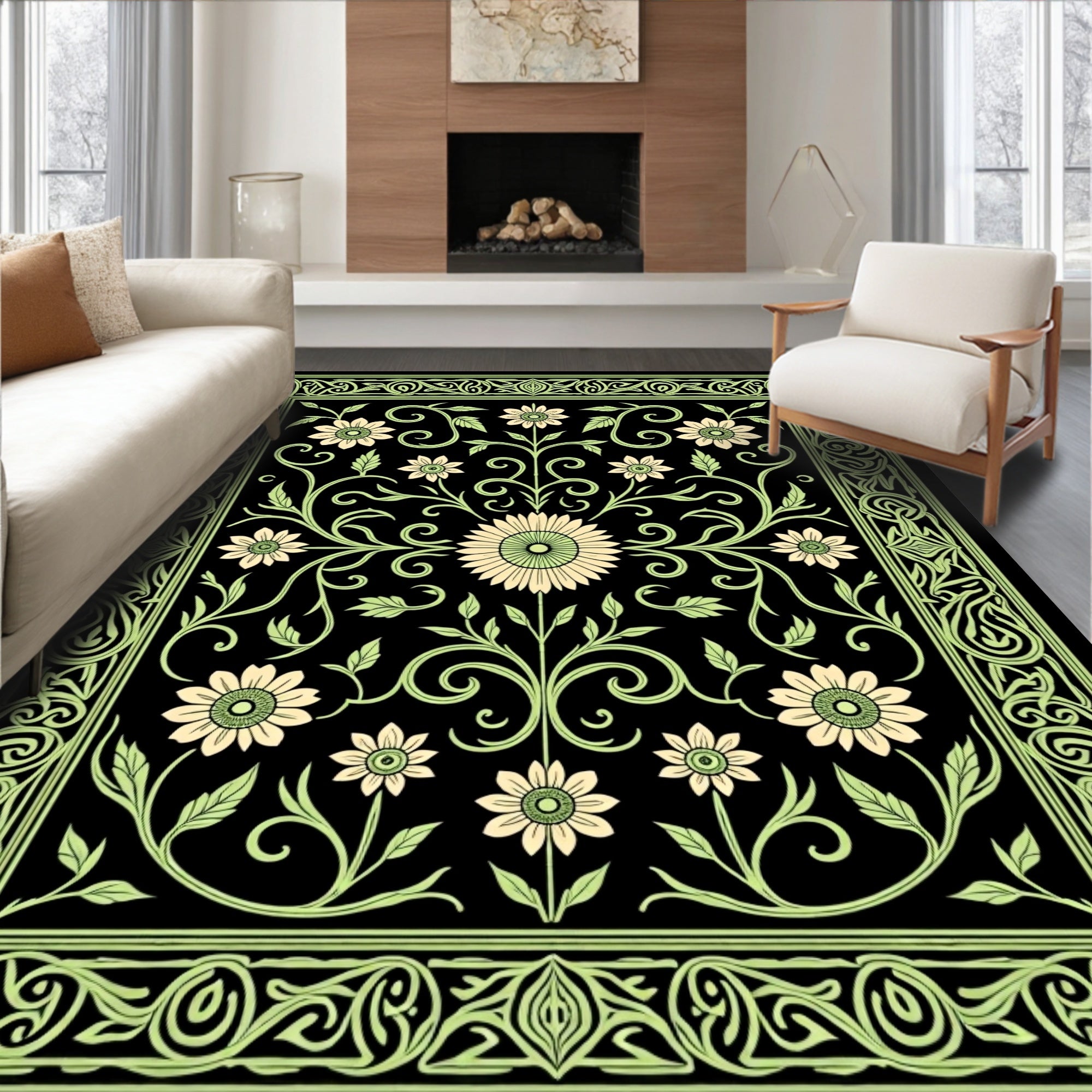 Black Floral Archival Glow Rug