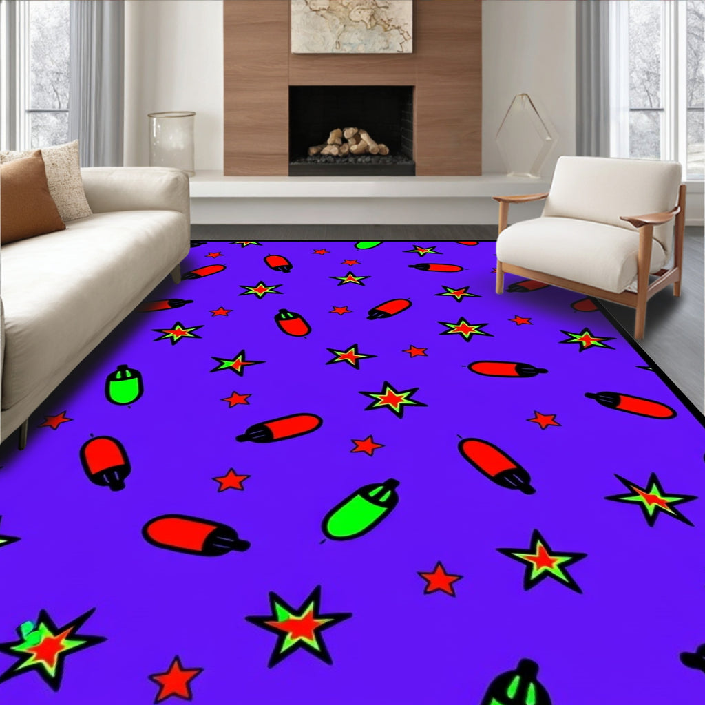 Purple Star and Capsule Collage Rug