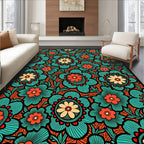 Turquoise Coral Floral Medallion Rug