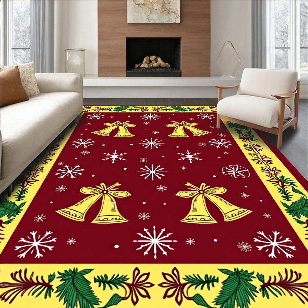 Crimson Gold Bell Snowflake Border Rug