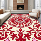 Crimson Floral Medallion Ivory Border Rug