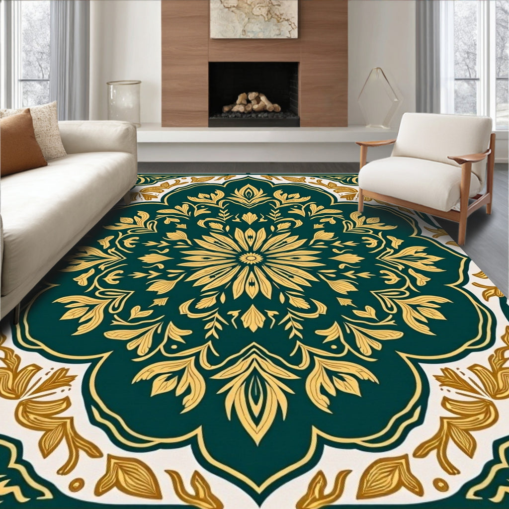 Emerald Gold Floral Medallion Rug
