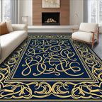 Navy Deep Gold Intricate Ornate Rug
