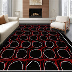 Modern Black Red Hexagonal Art Rug