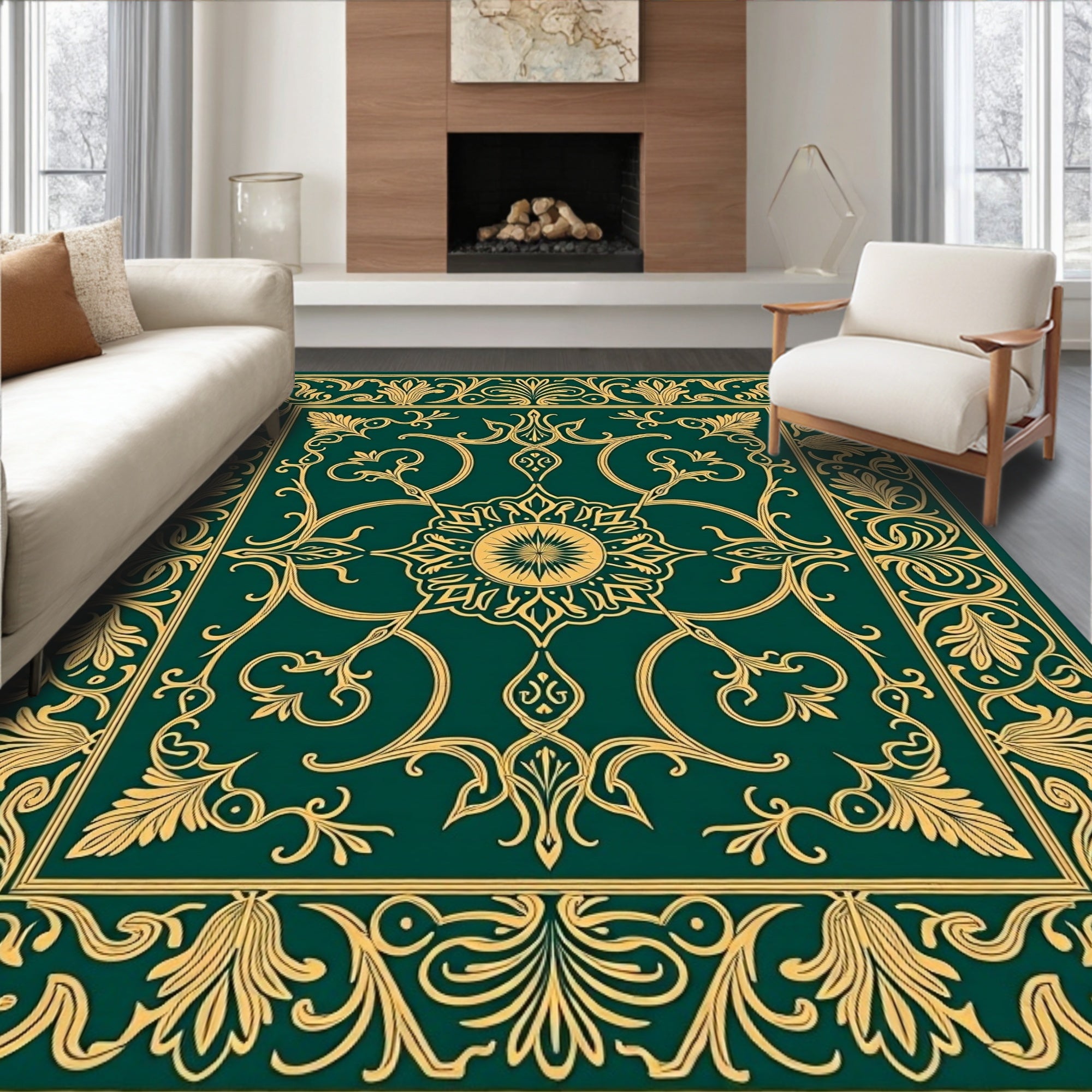 Deep Emerald Floral Ornament Rug