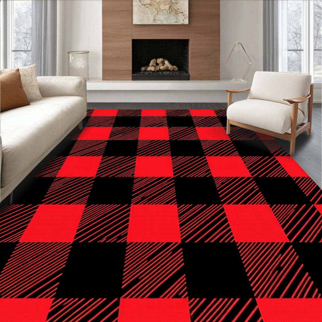 Classic Red Black Buffalo Check Grid Rug