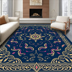 Navy Gold Pink Floral Medallion Accents Rug