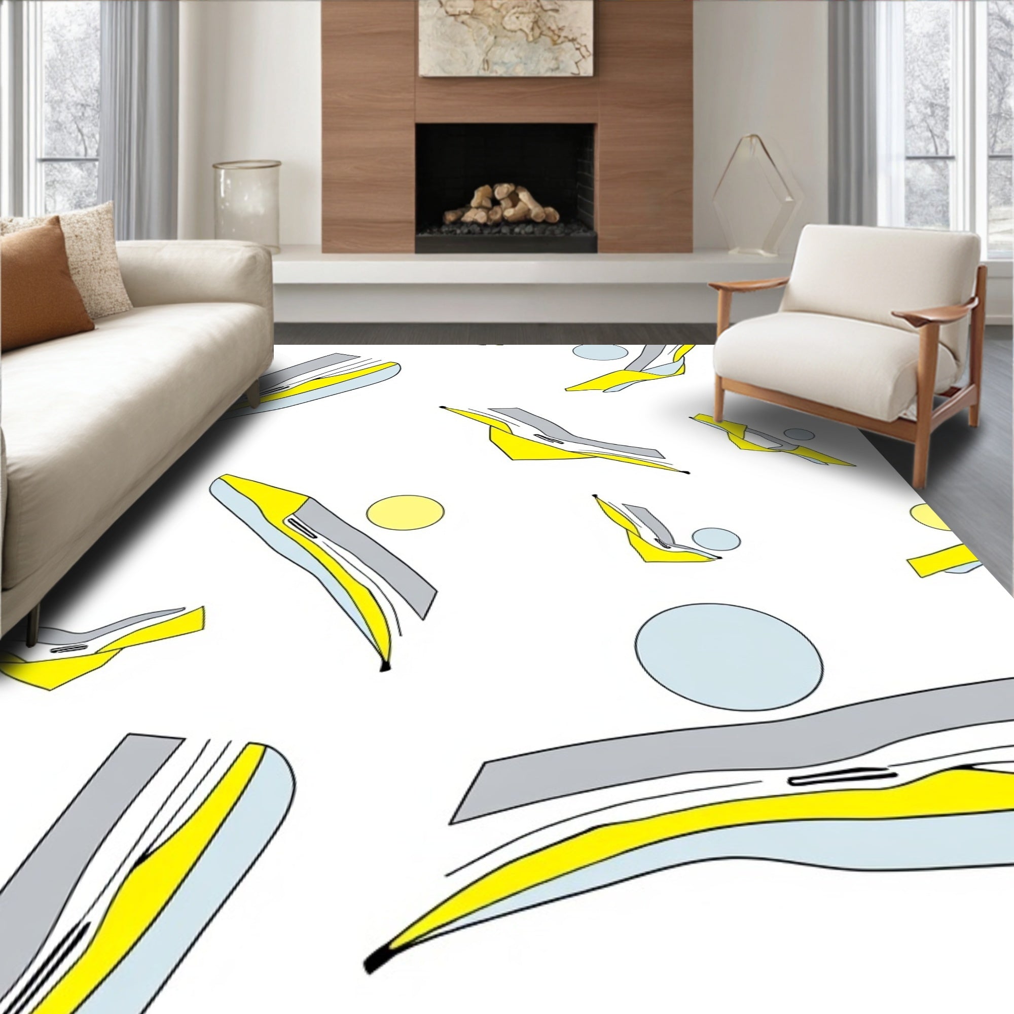 Abstract Yellow Gray Arch Forms Rug