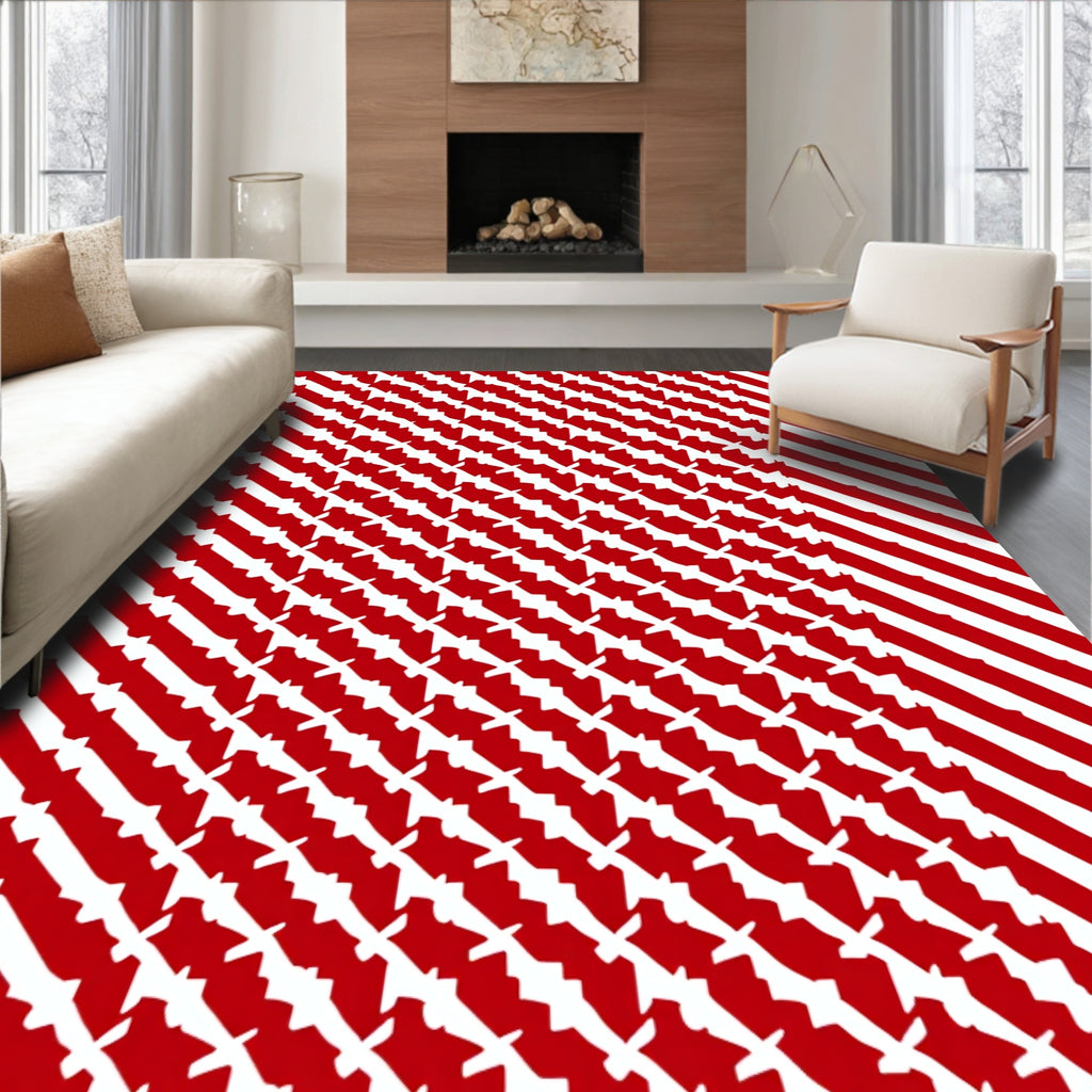 Red White Diagonal Geometric Stripe Rug