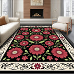 Crimson Dahlia Floral Garden Border Rug