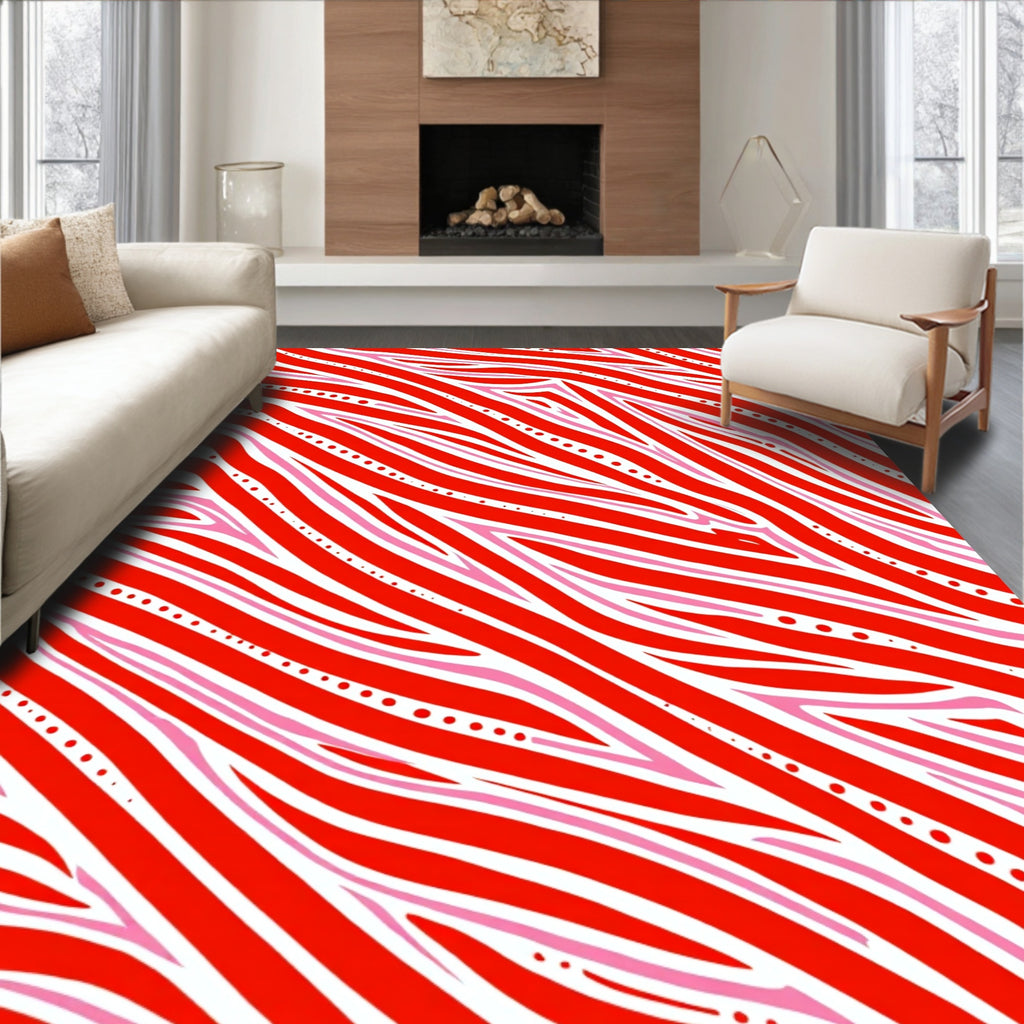 Vibrant Red Pink Zebra Stripe Rug