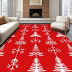 Red White Nordic Tree Snowflake Icon Rug