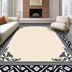 Ornate Navy Classic Floral Border Rug