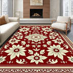 Ornate Floral Inlay Border Red Rug