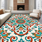 Turquoise Orange Indian Floral Mandala Rug