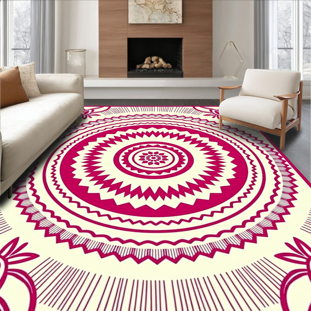Crimson Mandala Sunburst Medallion Rug
