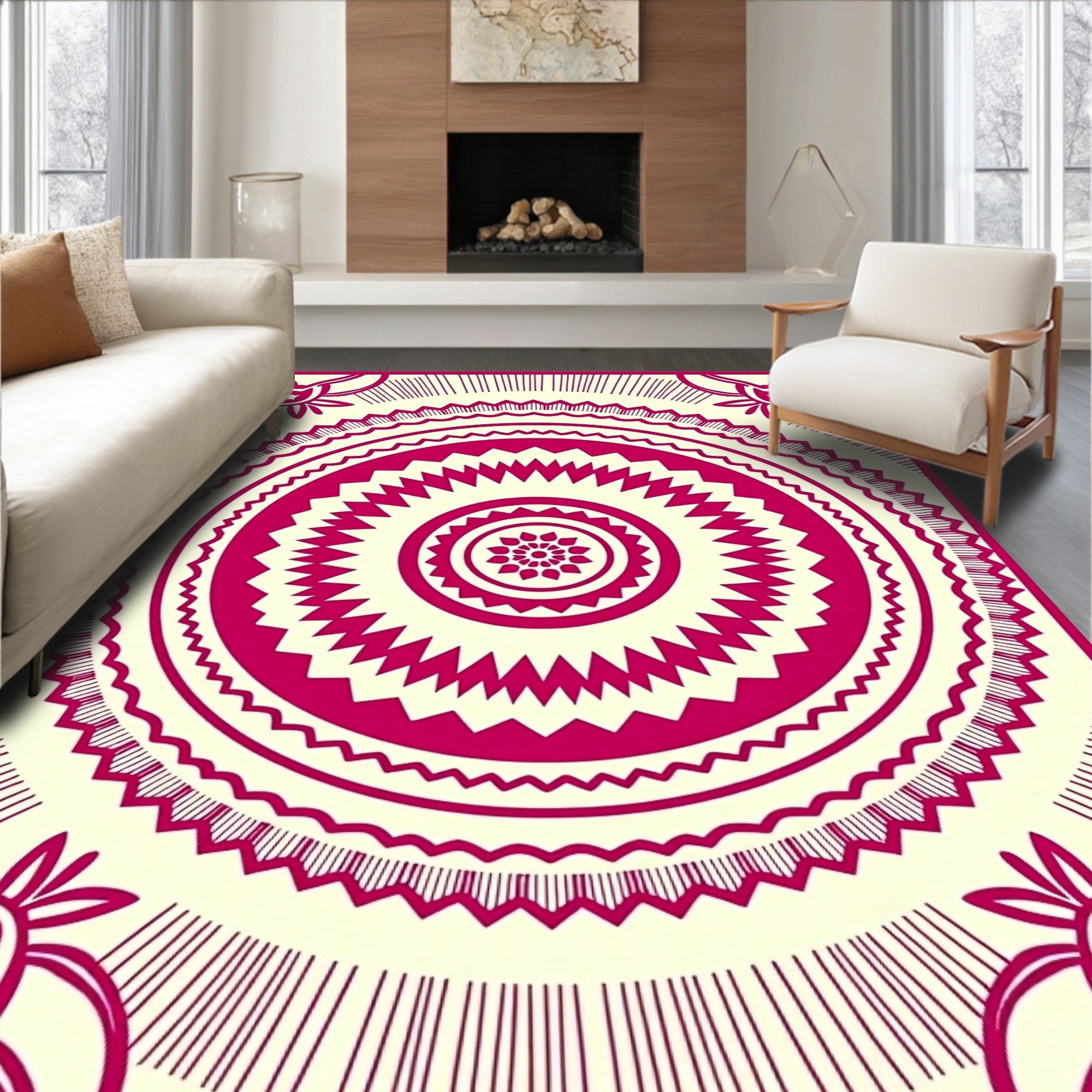 Crimson Mandala Sunburst Medallion Rug
