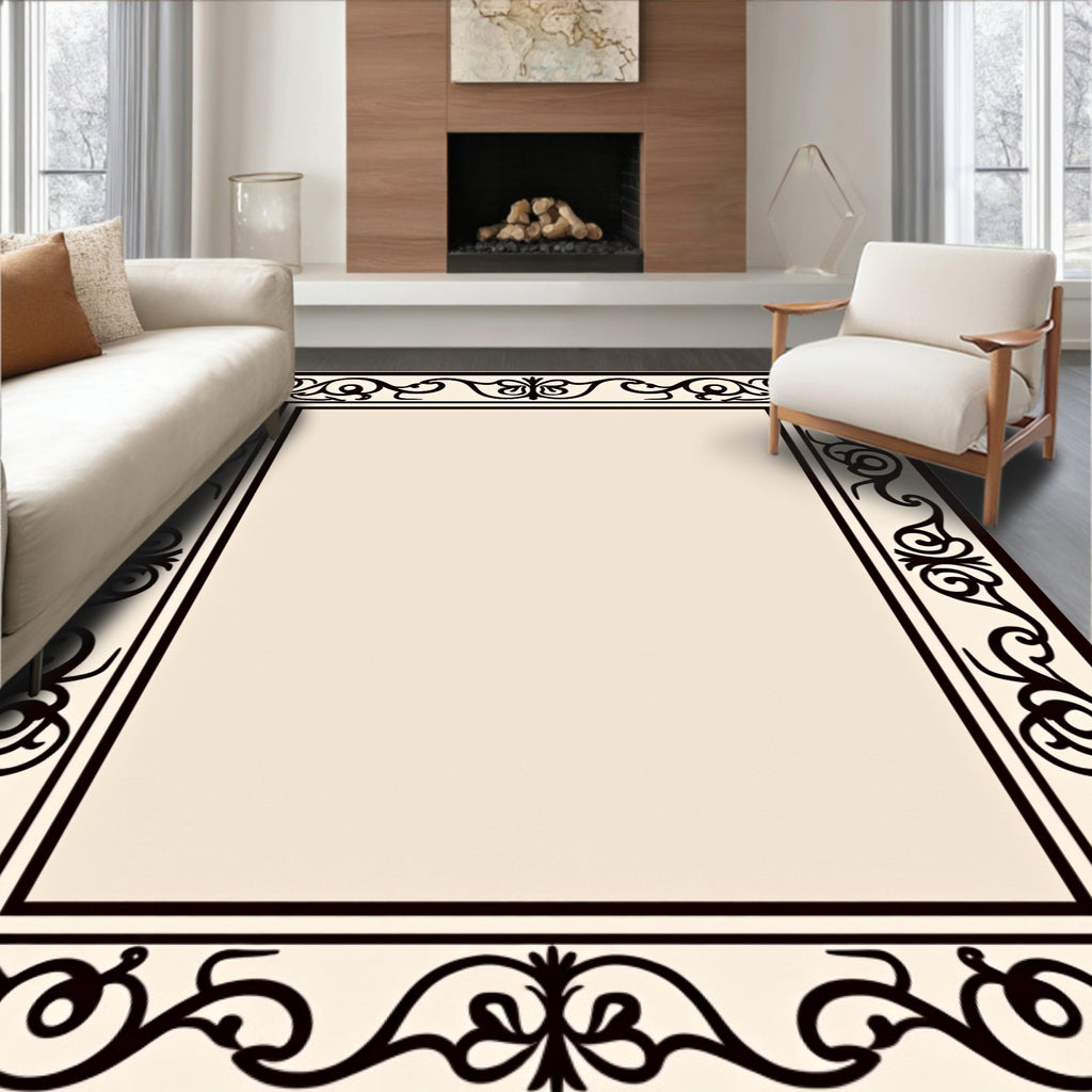 Classic Ivory Black Filigree Border Rug
