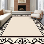 Classic Ivory Black Filigree Border Rug