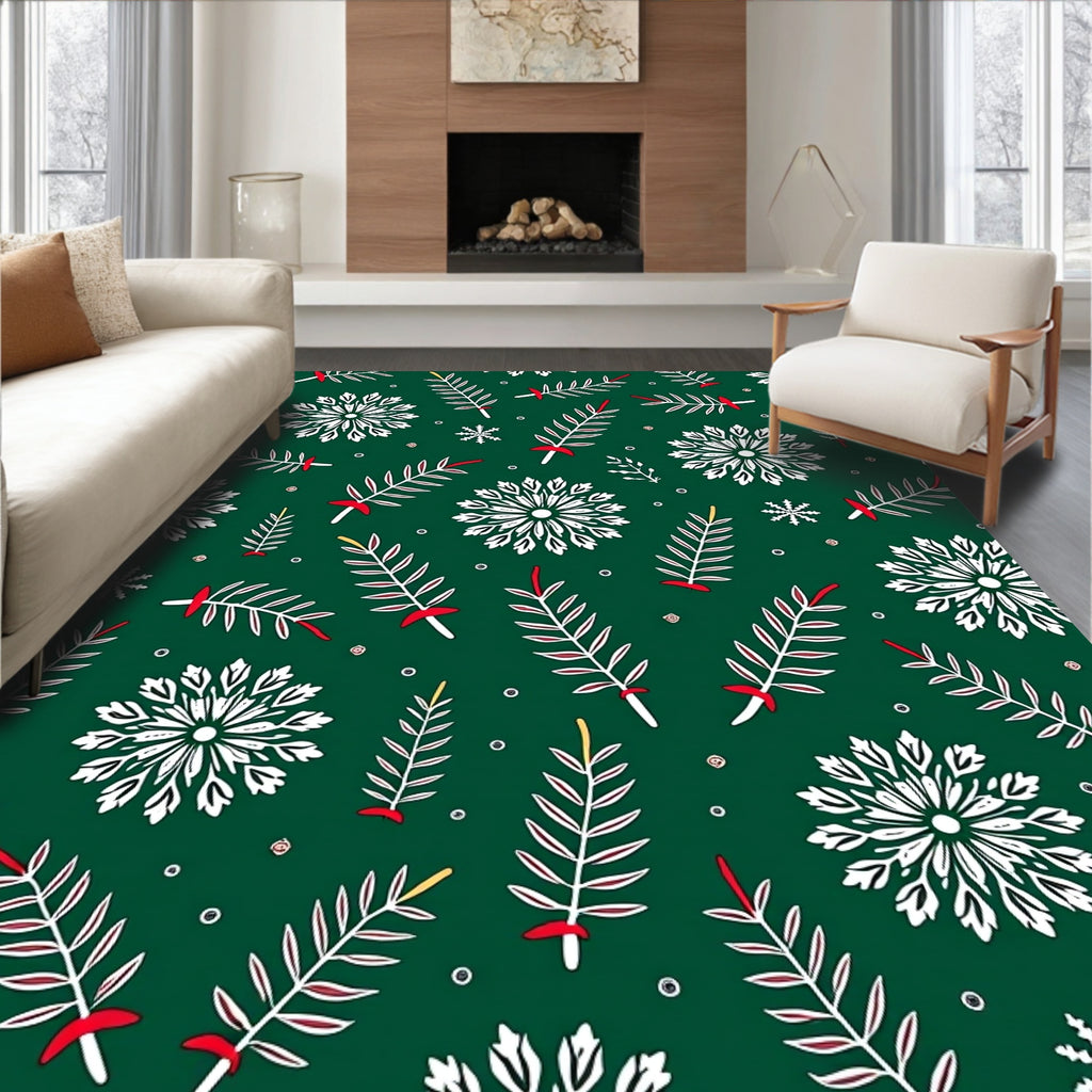 Green Winter Snowflake Branch Arrangement Rug