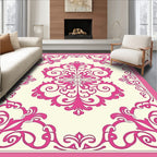 Pink Vintage Floral Swirl Medallion Rug