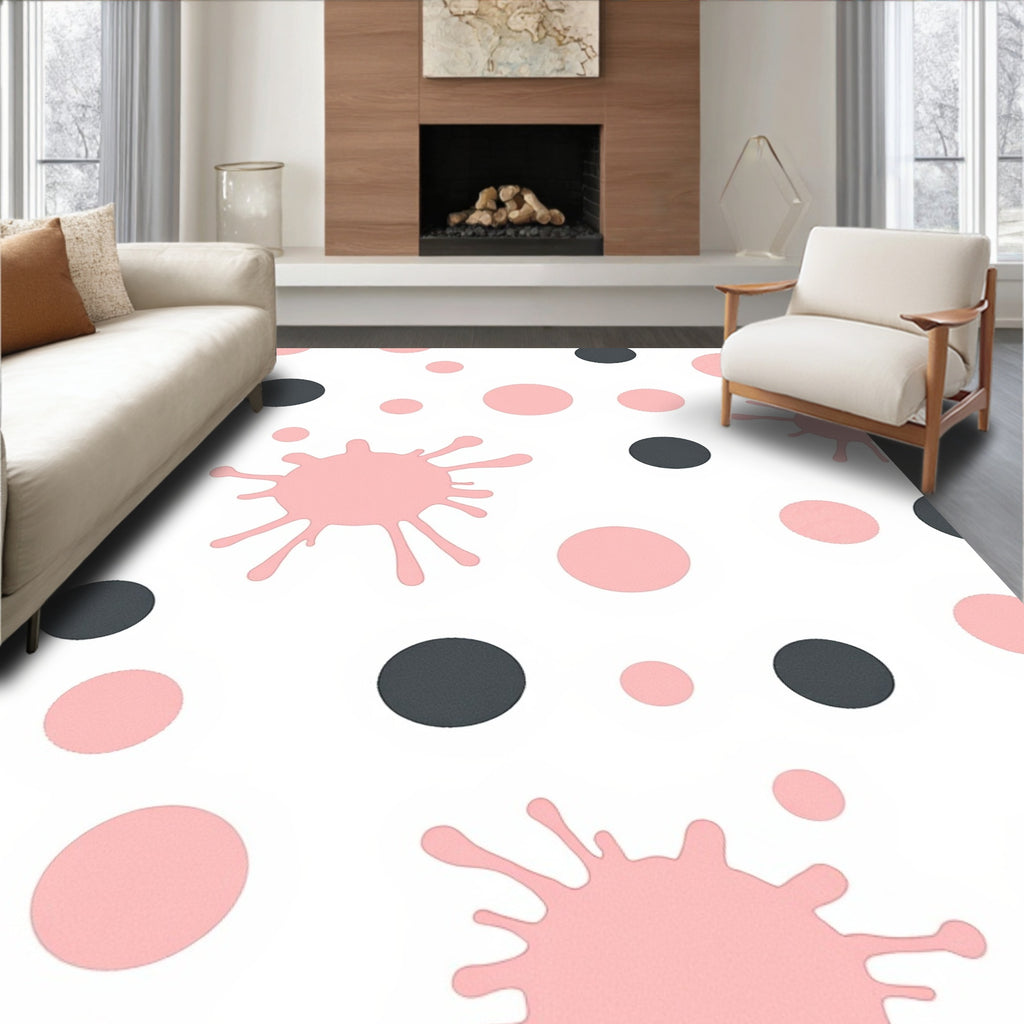 Pink Gray Splatter Dot Mix Rug